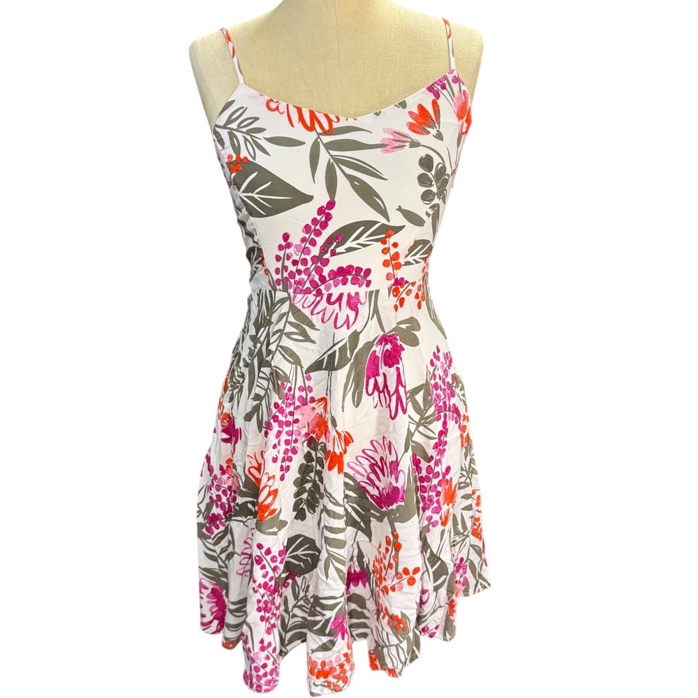 Old Navy S Floral Mini Sundress Pink Orange Fit & Flare A-Line Spring Tropical